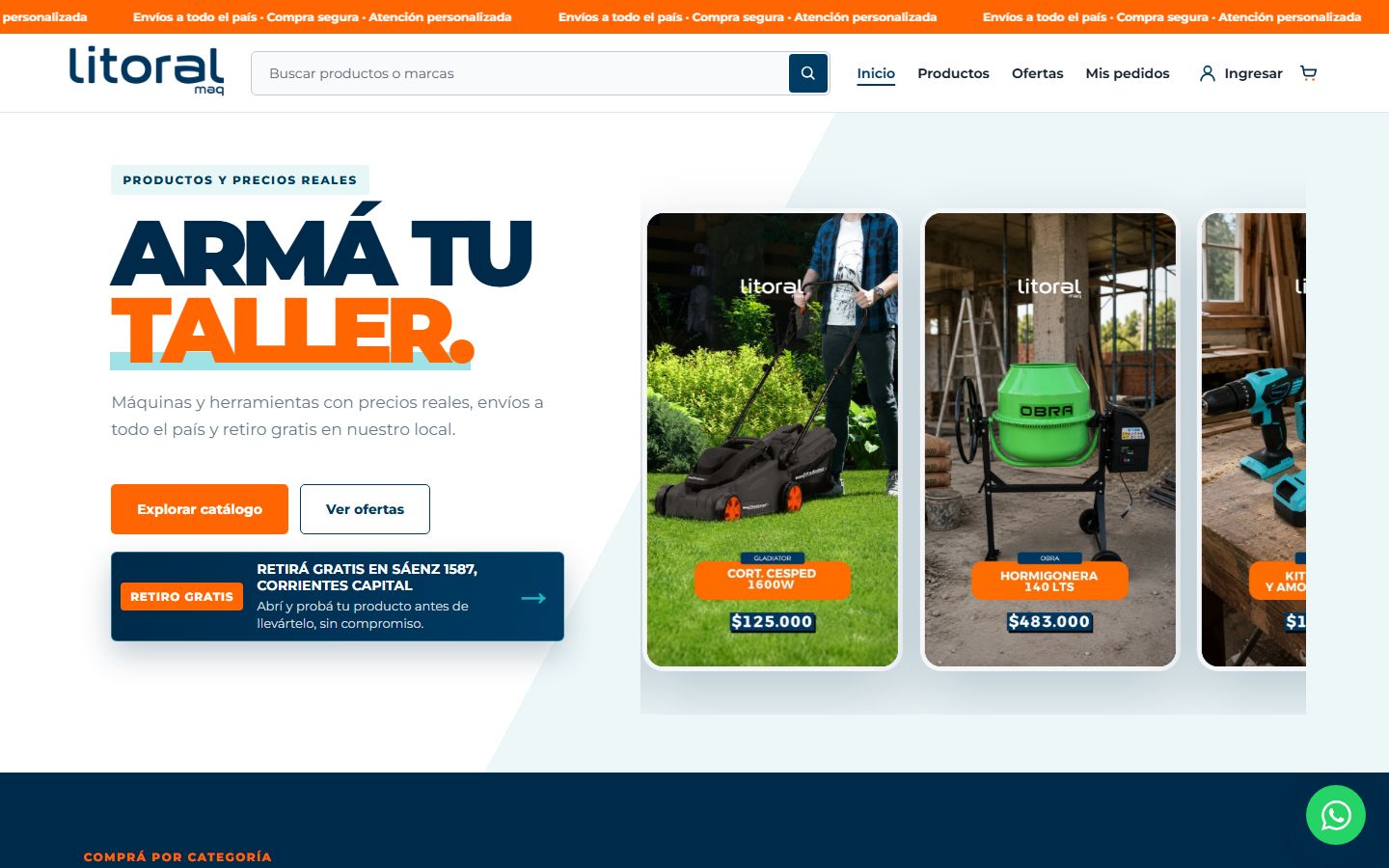Página de inicio de la tienda online de Litoral Maq
